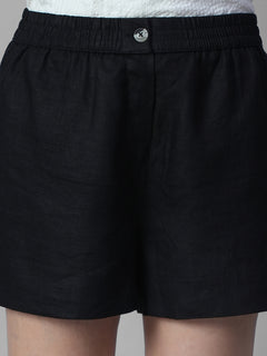 Women's Black 100% Linen Regular Fit Shorts