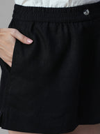 Women's Black 100% Linen Regular Fit Shorts
