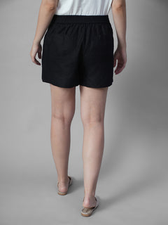 Women's Black 100% Linen Regular Fit Shorts