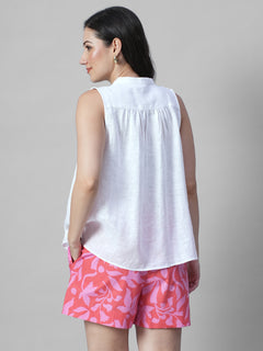 Women's White 100% Linen Regular Fit Blouse