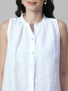 Women's White 100% Linen Regular Fit Blouse