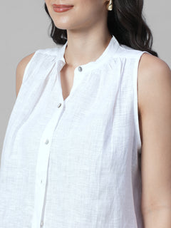 Women's White 100% Linen Regular Fit Blouse