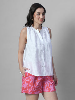 Women's White 100% Linen Regular Fit Blouse