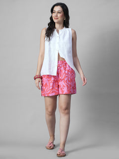 Women's White 100% Linen Regular Fit Blouse
