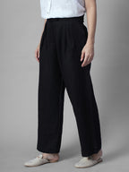 Women's Black 100% Linen Regular Fit Pant