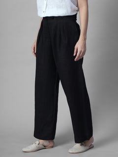 Women's Black 100% Linen Regular Fit Pant