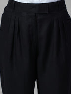 Women's Black 100% Linen Regular Fit Pant