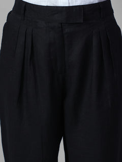 Women's Black 100% Linen Regular Fit Pant