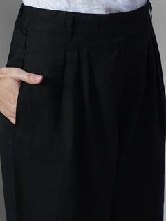 Women's Black 100% Linen Regular Fit Pant