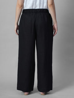 Women's Black 100% Linen Regular Fit Pant