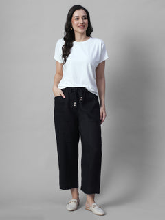 Women's Black 100% Linen Regular Fit Pant
