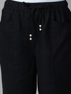Women's Black 100% Linen Regular Fit Pant