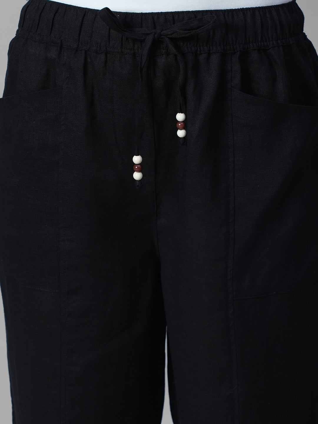 Women's Black 100% Linen Regular Fit Pant