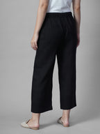 Women's Black 100% Linen Regular Fit Pant