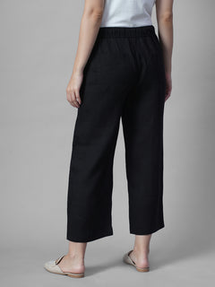 Women's Black 100% Linen Regular Fit Pant