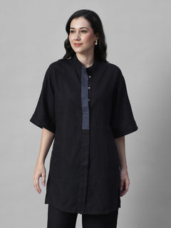 Women's Black 100% Linen Boxy Fit Kurta