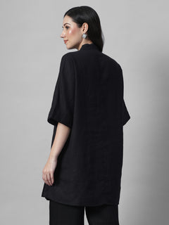 Women's Black 100% Linen Boxy Fit Kurta