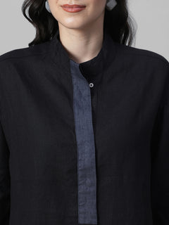 Women's Black 100% Linen Boxy Fit Kurta