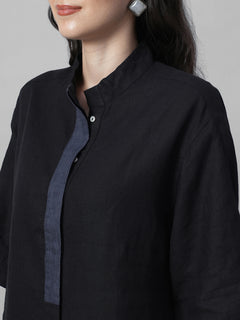 Women's Black 100% Linen Boxy Fit Kurta