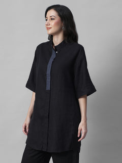 Women's Black 100% Linen Boxy Fit Kurta