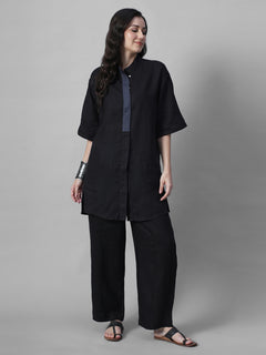 Women's Black 100% Linen Boxy Fit Kurta