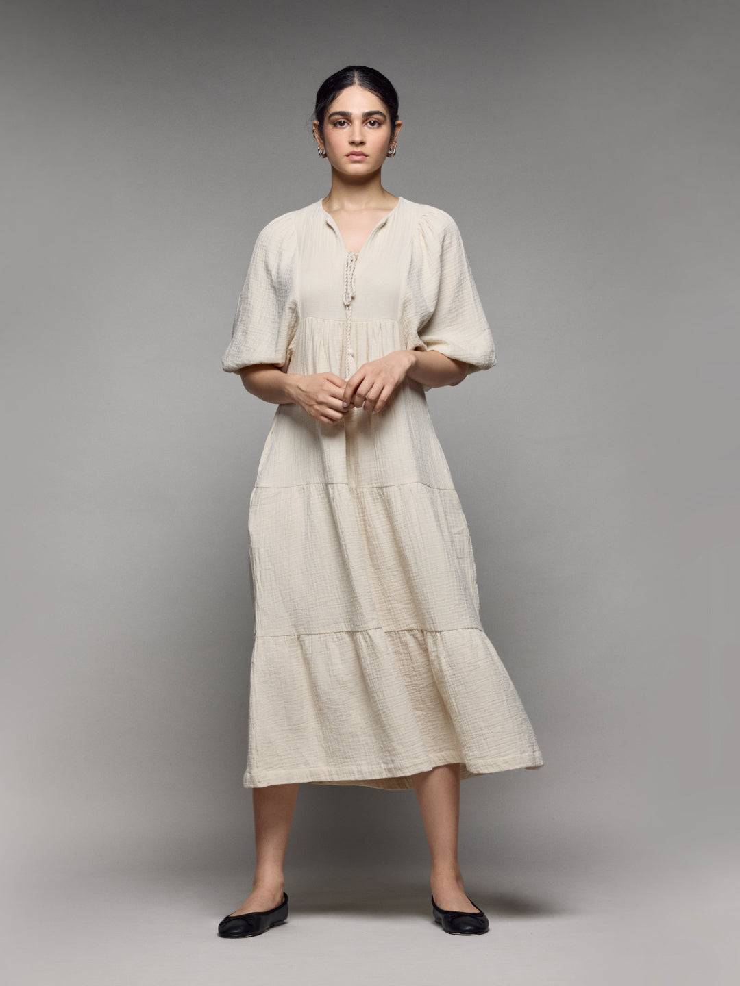 Women's Offwhite Cotton Regular Fit Dress