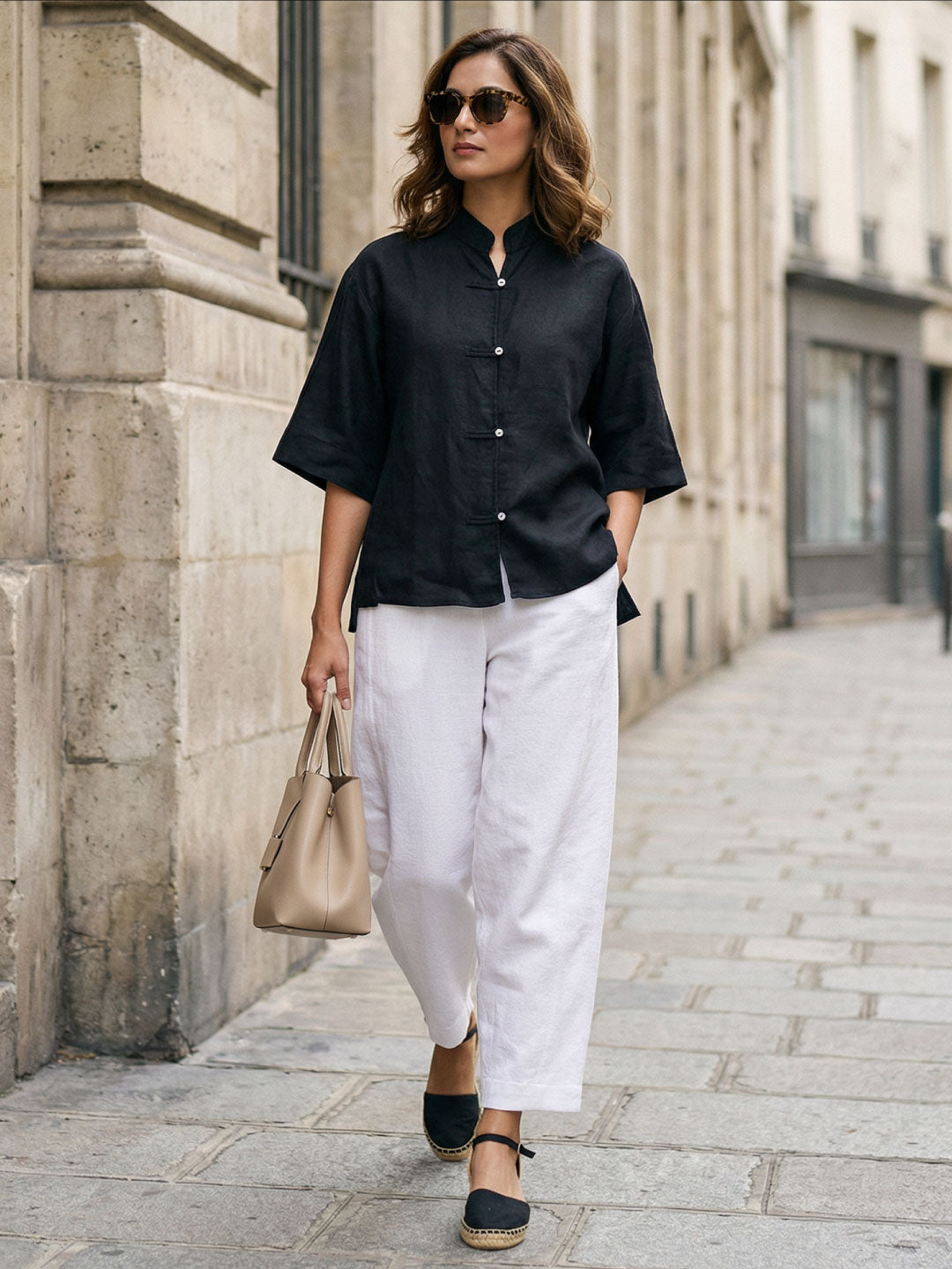 Women's White 100% Cotton Barrel Leg Pant