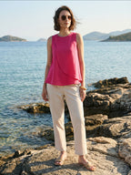 Women's Pink 100% Linen Regular Fit Blouse
