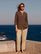 Women's Khaki Linen Viscose Regular Fit Pant