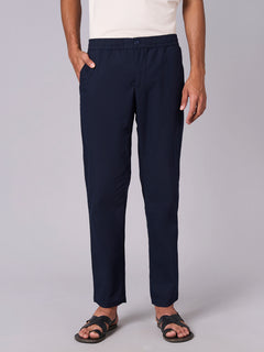 Men's Cotton Linen Regular Fit Pant Navy