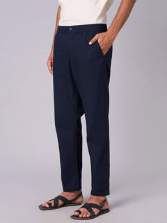 Men's Cotton Linen Regular Fit Pant Navy