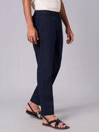 Men's Navy Cotton Linen Regular Fit Pant