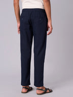 Men's Navy Cotton Linen Regular Fit Pant