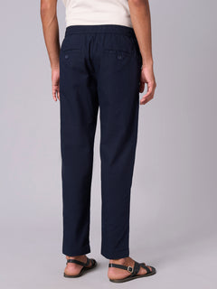 Men's Cotton Linen Regular Fit Pant Navy