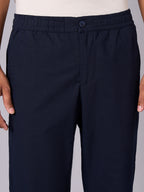 Men's Navy Cotton Linen Regular Fit Pant