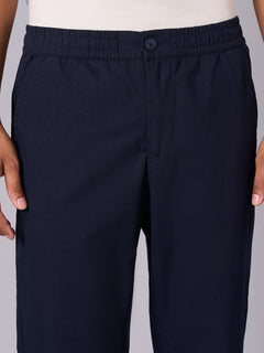 Men's Cotton Linen Regular Fit Pant Navy
