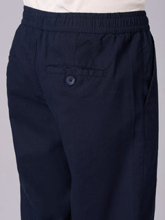 Men's Cotton Linen Regular Fit Pant Navy