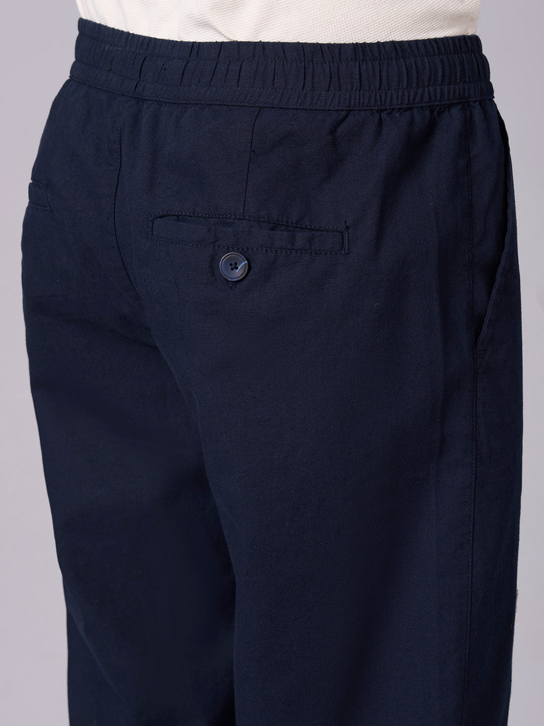Men's Navy Cotton Linen Regular Fit Pant