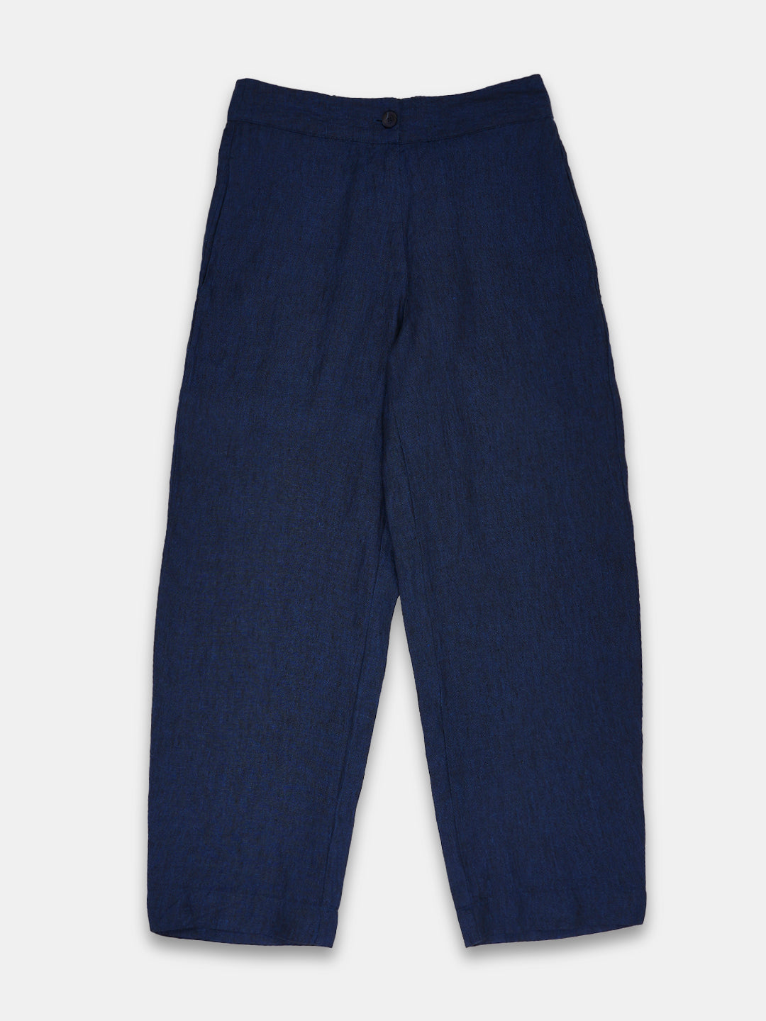 Women's Blue 100% Linen Regular Fit Pant