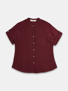 Women's 100% Linen Regular Fit Blouse Maroon