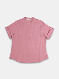 Women's 100% Linen Regular Fit Blouse Pink