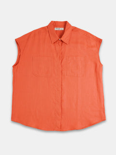 Women's 100% Linen Relax Fit Blouse Orange