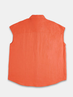 Women's 100% Linen Relax Fit Blouse Orange