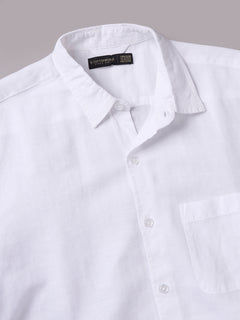 Men’s Cotton Linen Regular Fit Half Sleeve Shirt White