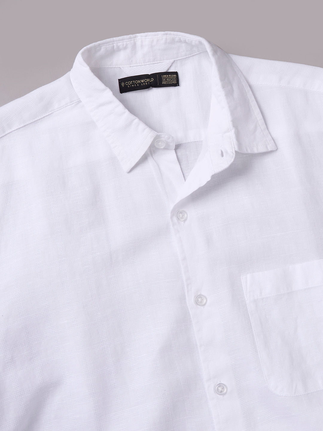Men's White A Cotton Linen Regular Fit Shirt