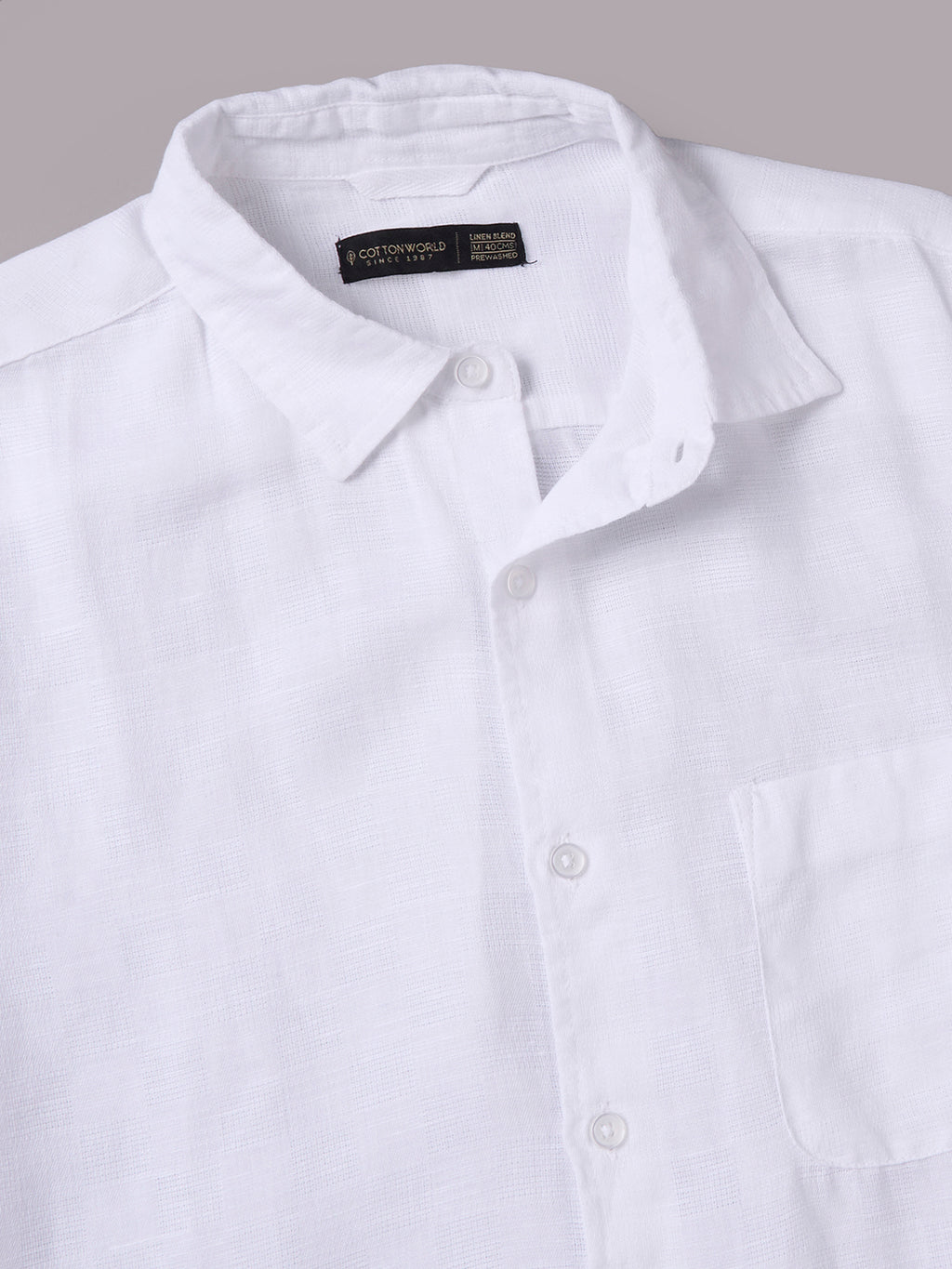 Men's White B Cotton Linen Regular Fit Shirt