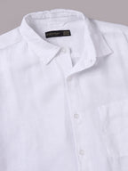 Men's White B Cotton Linen Regular Fit Shirt