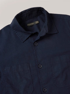 Men's Cotton Linen Regular Fit Jacket Navy