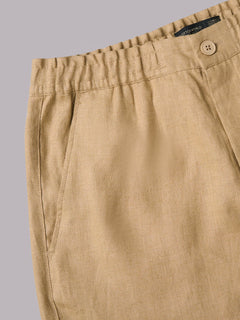 Men's 100% Linen Side Seam Pockets Regular Fit Pant Khaki