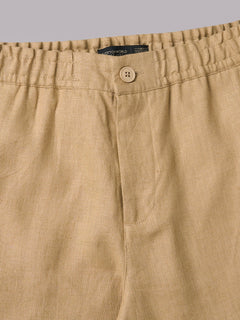Men's 100% Linen Side Seam Pockets Regular Fit Pant Khaki